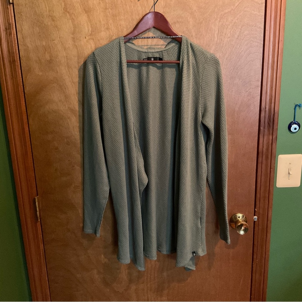Volcom Army Green Waterfall Drape-Front Cardigan